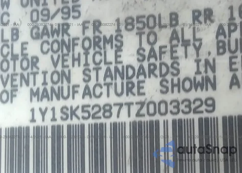 1996 Geo Prizm Lsi from USA, damaged, VIN 1Y1SK5287TZ003329